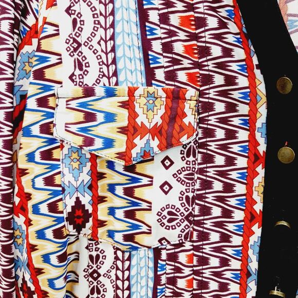 Blouse Tunic Aztec Boho Global Nomad Tribal Revival Festival Tab Sleeve Size 3X - Picture 5 of 12